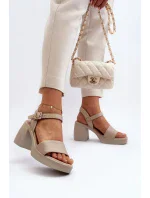 Zazoo Dámské kožené sandály na bloku, béžová Zazoo Dámské kožené sandály na bloku, béžová