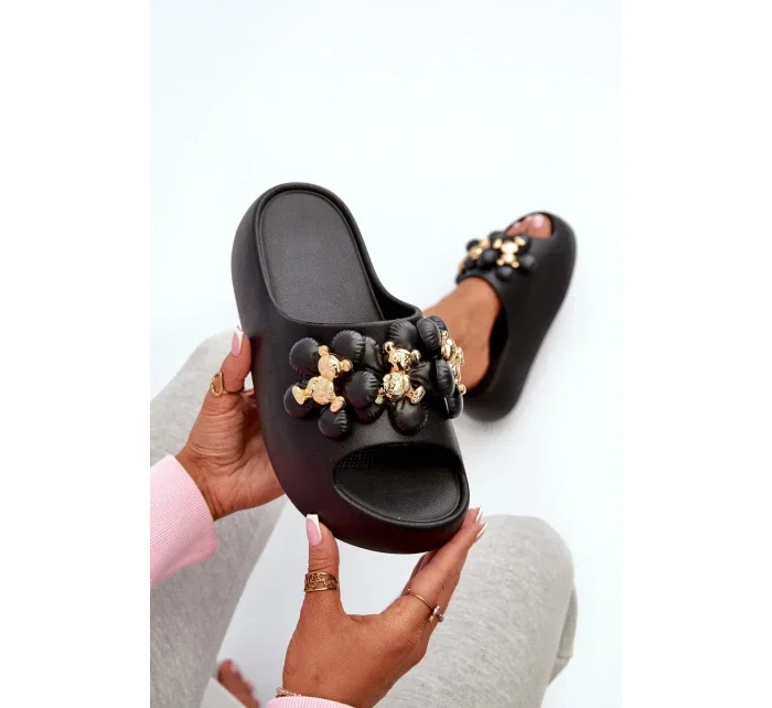 Dámské pěnové pantofle se zdobením na silné podrážce, Black Bremavia