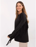 Černá volná dámská mikina s třásněmi (21695)