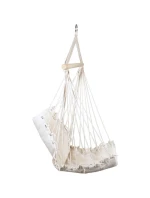 BRAZILSKÁ ZÁVĚSNÁ SEDAČKA HAMAK 100x50 cm PŘÍRODNÍ S VSTŘÍCNÝM PUSHEM BÍLÁ