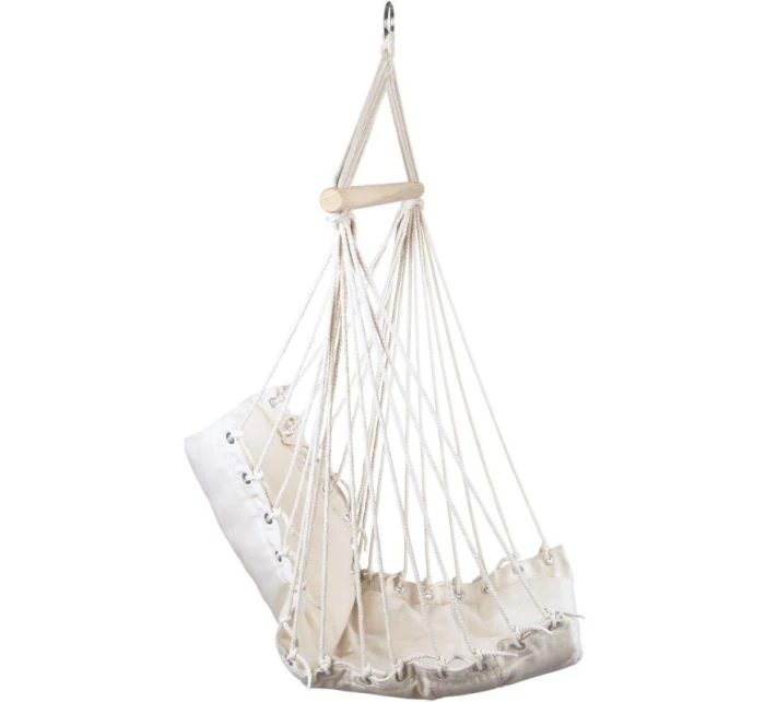 BRAZILSKÁ ZÁVĚSNÁ SEDAČKA HAMAK 100x50 cm PŘÍRODNÍ S VSTŘÍCNÝM PUSHEM BÍLÁ
