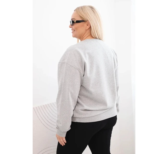 Dámská mikina Plus Size bavlněná basic s kulatým výstřihem šedá