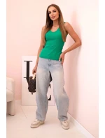 Top dámský bavlněný na ramínkách s výstřihem do V zelená