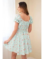 Dámské šaty s květinovým vzorem, nabíraným rukávem a elastickým pasem mentolová Dámské šaty s květinovým vzorem, nabíraným rukávem a elastickým pasem mentolová