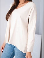 Dámská bavlněná oversized halenka s výstřihem do V a prodlouženým zadním dílem béžová Dámská bavlněná oversized halenka s výstřihem do V a prodlouženým zadním dílem béžová