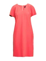 S392 Šaty uvolněného střihu s výstřihem do V - korálová barva S392 Šaty uvolněného střihu s výstřihem do V - korálová barva
