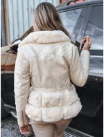 Dámská kožená bunda ramones s kožešinou krémová FashionStreet TY5275 Dámská kožená bunda ramones s kožešinou krémová FashionStreet TY5275