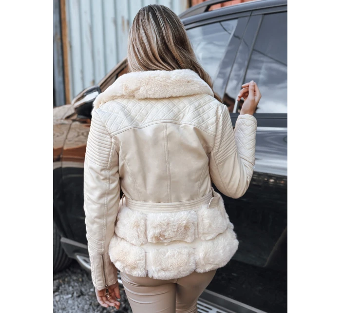 Dámská kožená bunda ramones s kožešinou krémová FashionStreet TY5275 Dámská kožená bunda ramones s kožešinou krémová FashionStreet TY5275
