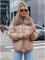 Dámská zimní prošívaná bunda s kožešinou, béžová, FashionStreet TY5816 Dámská zimní prošívaná bunda s kožešinou, béžová, FashionStreet TY5816