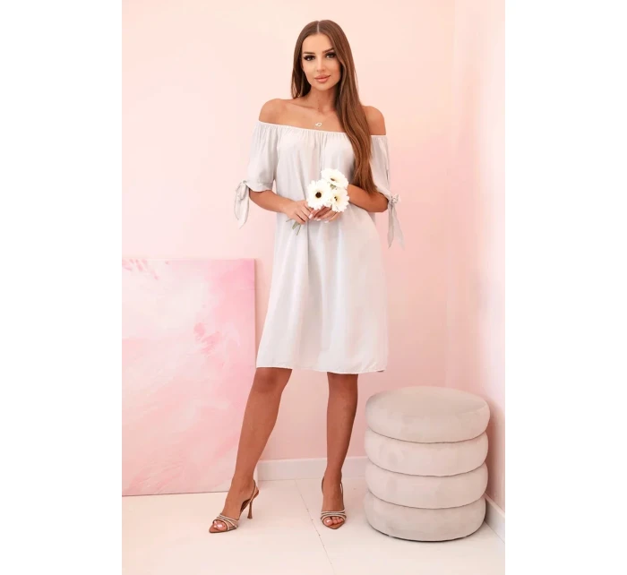 Dámské viskózové šaty s vázáním na rukávech béžové Dámské viskózové šaty s vázáním na rukávech béžové