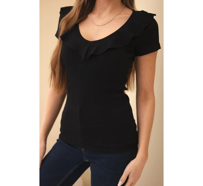 Dámská bavlněná blůza s dlouhým rukávem a lodičkovým výstřihem musztardová