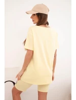 Dámský bavlněný komplet s krátkým rukávem a šortkami žlutý Dámský bavlněný komplet s krátkým rukávem a šortkami žlutý