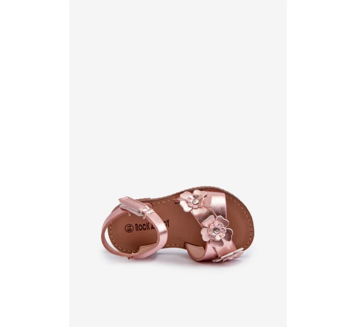 Dětské sandálky zdobené květy s suchým zipem růžové Fagossa