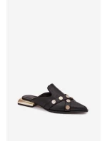 Kožené dámské nazouváky s ozdobnými pásky D&A model 22031828 Černé - S.Barski