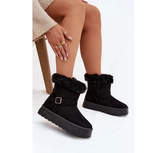 Dámské sněhule na platformě s přezkou a kožíškem Jesella – černé