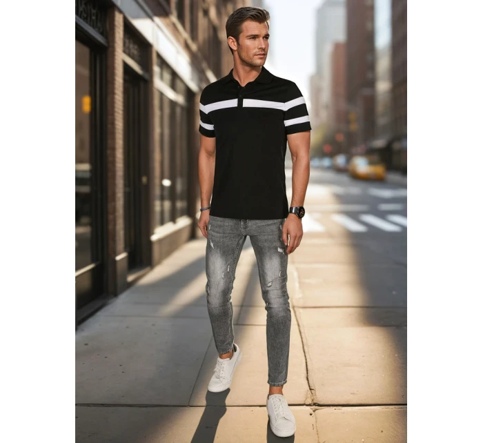 Pánská polokošile s pruhy černá FashionStreet PX0631 Pánská polokošile s pruhy černá FashionStreet PX0631