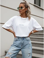 Dámské tričko oversize s potiskem na zádech, bílé, FashionStreet NX9501RY