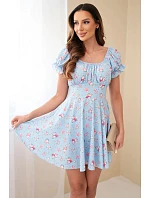 Dámské květinové šaty s nabíraným rukávem a elastickým pasem modrá Dámské květinové šaty s nabíraným rukávem a elastickým pasem modrá