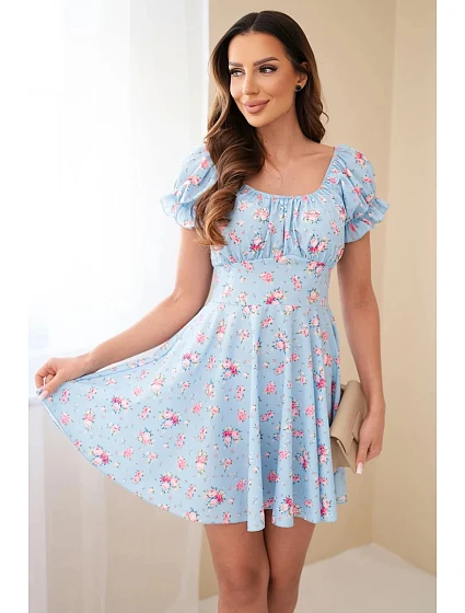 Dámské květinové šaty s nabíraným rukávem a elastickým pasem modrá Dámské květinové šaty s nabíraným rukávem a elastickým pasem modrá