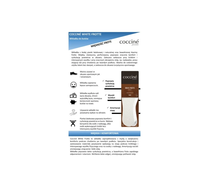 Vložky Coccine froté z bílé bavlny na latexu 34-41