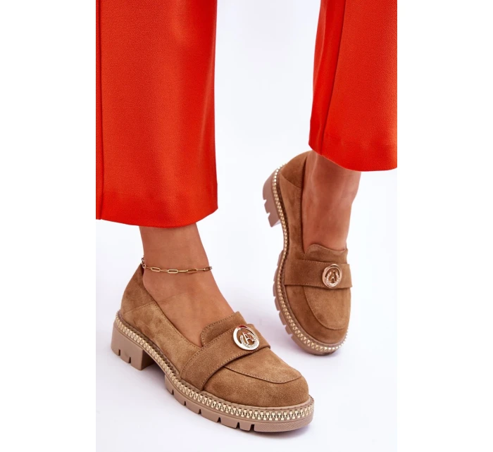 Elegantní mokasíny tmavě béžové semišové model 21613258 - Boto