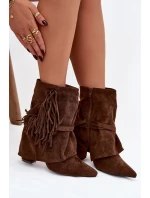 Dámské kotníkové boty na podpatku s třásněmi a zlatými hnědé Damskie model 21757504 - Boto Dámské kotníkové boty na podpatku s třásněmi a zlatými hnědé Damskie model 21757504 - Boto