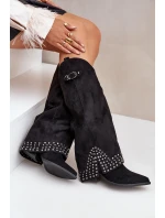 Kozačky s ohrnutým svrškem na podpatku černé Iveliri