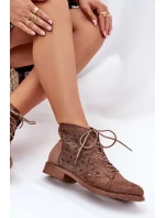 Dámské nízké kotníkové botky s perforovaným vzorem – hnědé S.Barski Dámské nízké kotníkové botky s perforovaným vzorem – hnědé S.Barski