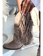 Dámské kotníkové kozačky – kovbojky se třásněmi na sloupku Gralina – khaki