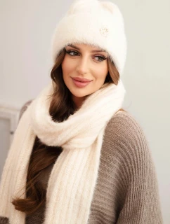 Dámský komplet čepice a  z měkké příze ecru model 21800779 - K-Fashion