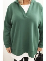 Dámská mikina s kapucí a model 21480757 výstřihem Plus Size zateplená tmavě zelená - K-Fashion