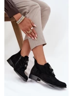 Semišové dámské polobotky s ozdobnými květinami model 21707528 Černé - Zazoo