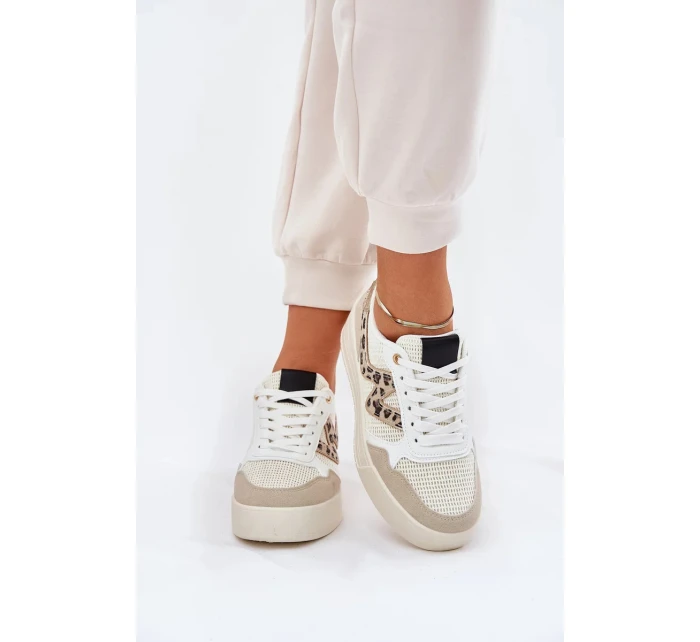 Dámské sportovní tenisky na platformě – béžové s panterím vzorem Lorori