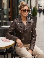 Ramoneska damska skórzana z zamkami brązowa FashionStreet TY5641