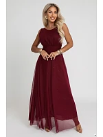 dlouhé maxi šaty s tylem a kulatým výstřihem – vínová model 22278796 - numoco basic dlouhé maxi šaty s tylem a kulatým výstřihem – vínová model 22278796 - numoco basic
