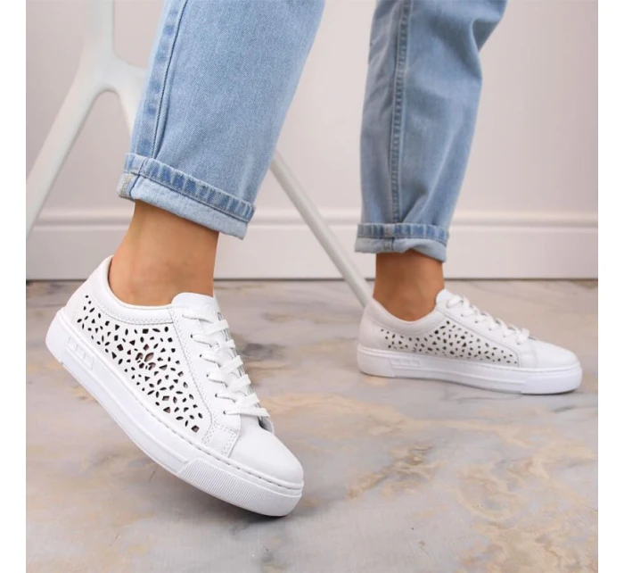 Skórzane buty W białe model 22018131 - Rieker