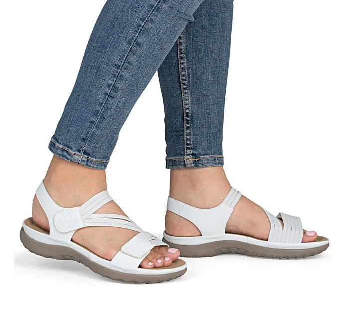 Pohodlné dámské sandály na suchý zip s gumičkami bílé Rieker 64870-81