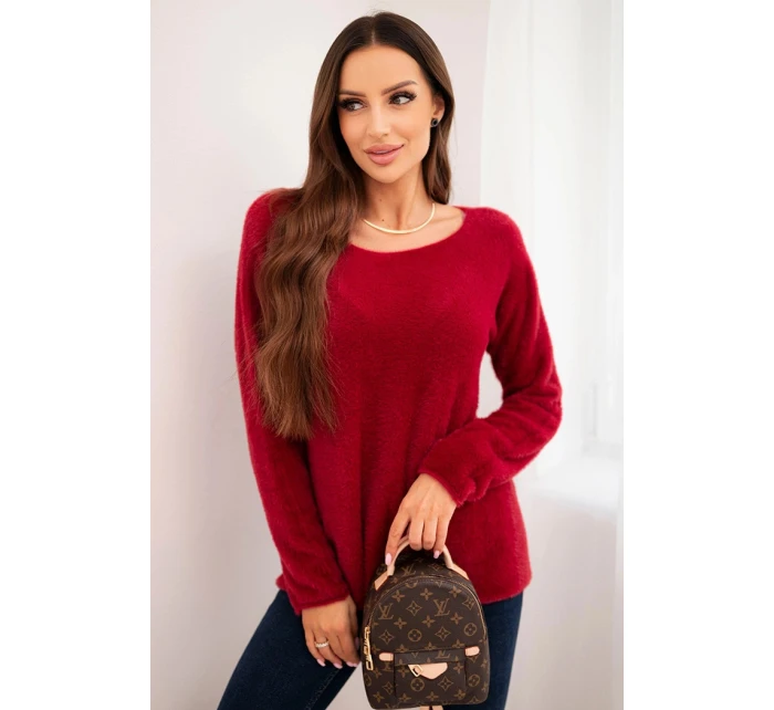 Dámský svetr z měkké pleteniny s kulatým výstřihem bordový Dámský svetr z měkké pleteniny s kulatým výstřihem bordový