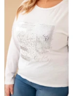 Dámská blůza Plus Size s potiskem a delším zadním dílem bílá