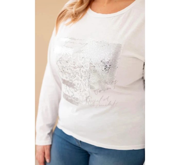 Dámská blůza Plus Size s potiskem a delším zadním dílem bílá