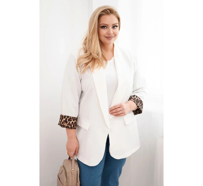 Dámská sako Plus Size s podšívkou v leopardím vzoru ecru
