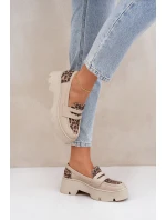 Dámské Kožené Mokasíny Na Platformě A Ploché Podpatky Leopardí Světle Béžové model 21683942 - Zazoo