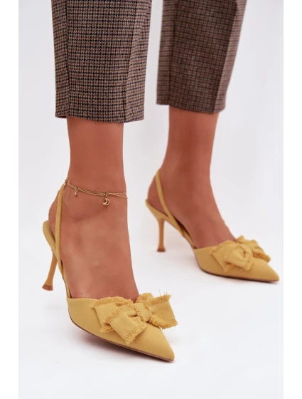 Dámské sandály na podpatku s mašlí Žluté Hestia