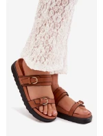 Dámské nazouváky s pásky a zlatými sponami Camel model 22032140 - Boto