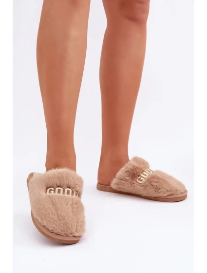 Dámské Pantofle S Kožešinou A Nápisem Hnědé Kalelia