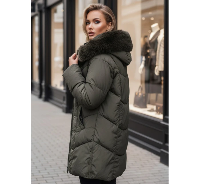 Dámská zimní bunda MORISIO dlouhá prošívaná s kapucí zelená FashionStreet TY4671z