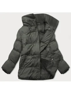 Krátká zimní bunda v army barvě s vysokým stojáčkem (5m729-136)