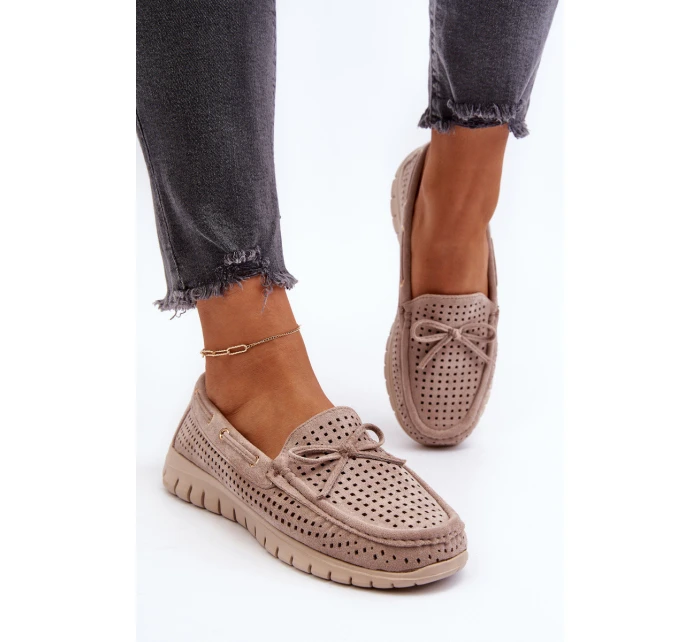 Dámské mokasíny s mašlí béžové model 21650300 - VINCEZA