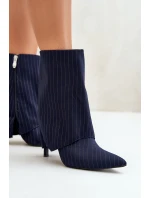 Dámské boty s pruhy na jehlách s ohrnutým svrškem a  tmavě modré model 21670406 - Boto