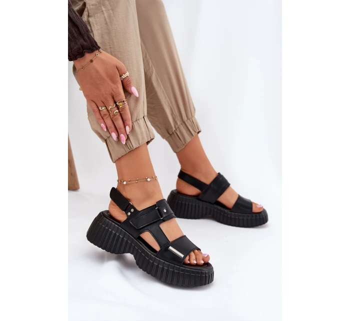 Kožené Dámské Sandály Na Platformě Černé Mertella Kožené Dámské Sandály Na Platformě Černé Mertella